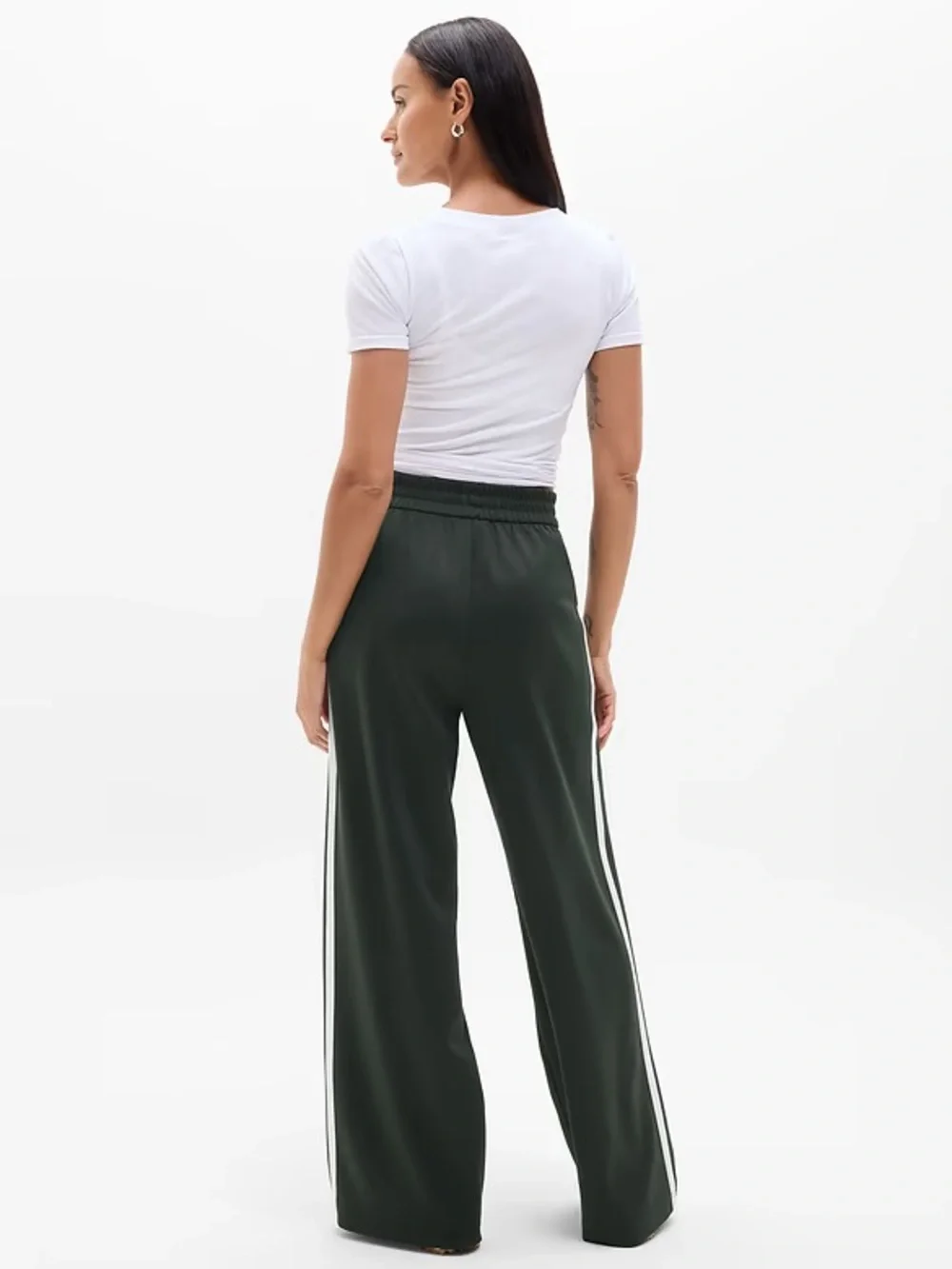 Athleta Tempo Wide-Leg Track Pants-Elm/White